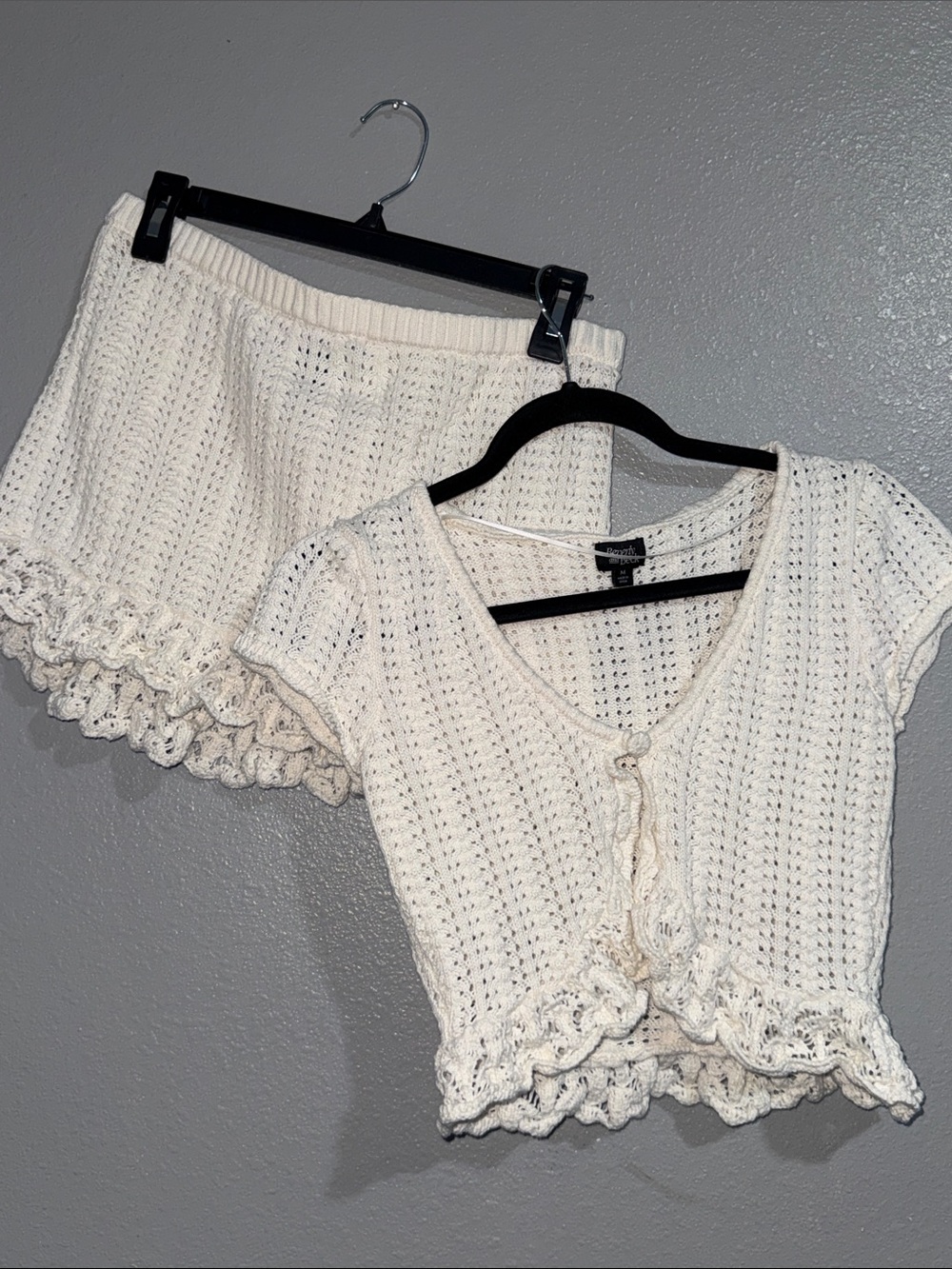 Beverly and Beck by Pacson Crochet V-Neck Cream Crop Top and skirt set